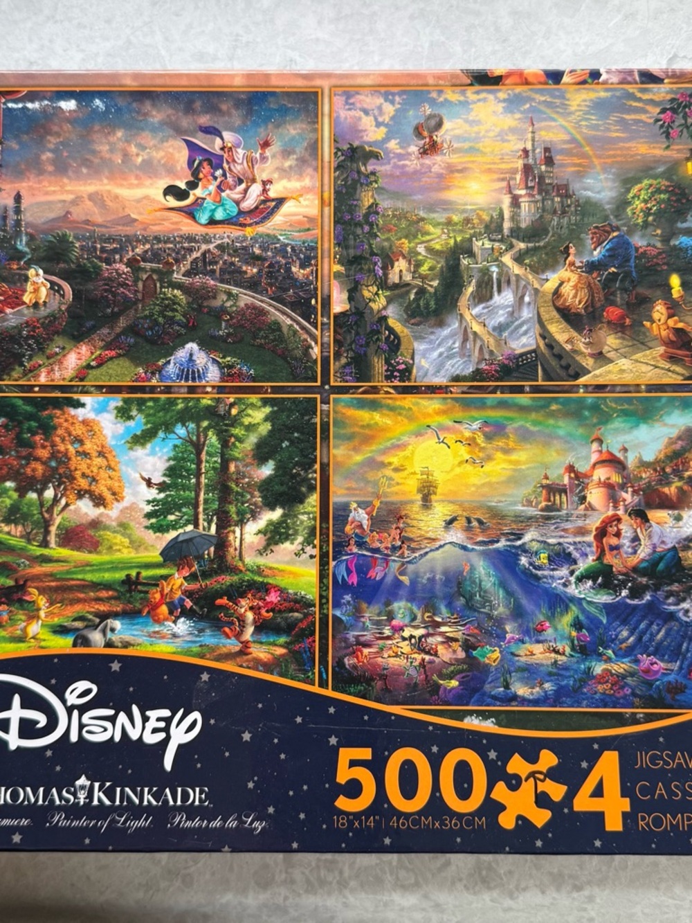 Disney Thomas Kinkade 4-Pack Puzzle Set - Blue, Green, Yellow, Orange